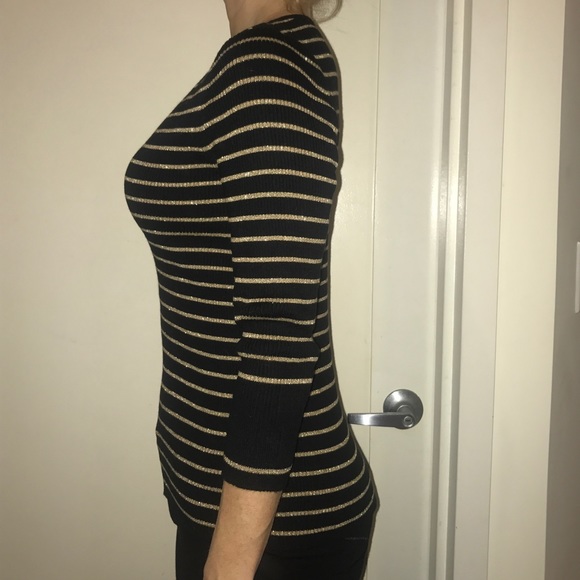🐎LAUREN RALPH LAUREN BLACK AND GOLD STRIPE TOP - Picture 2 of 4